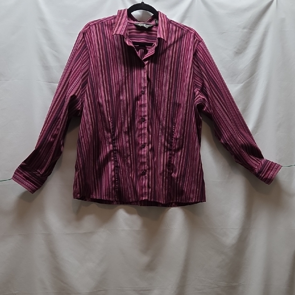 Eddie Bauer Womens Button Up Wrinkle Resistant Stretch XXL Stripe Button Down